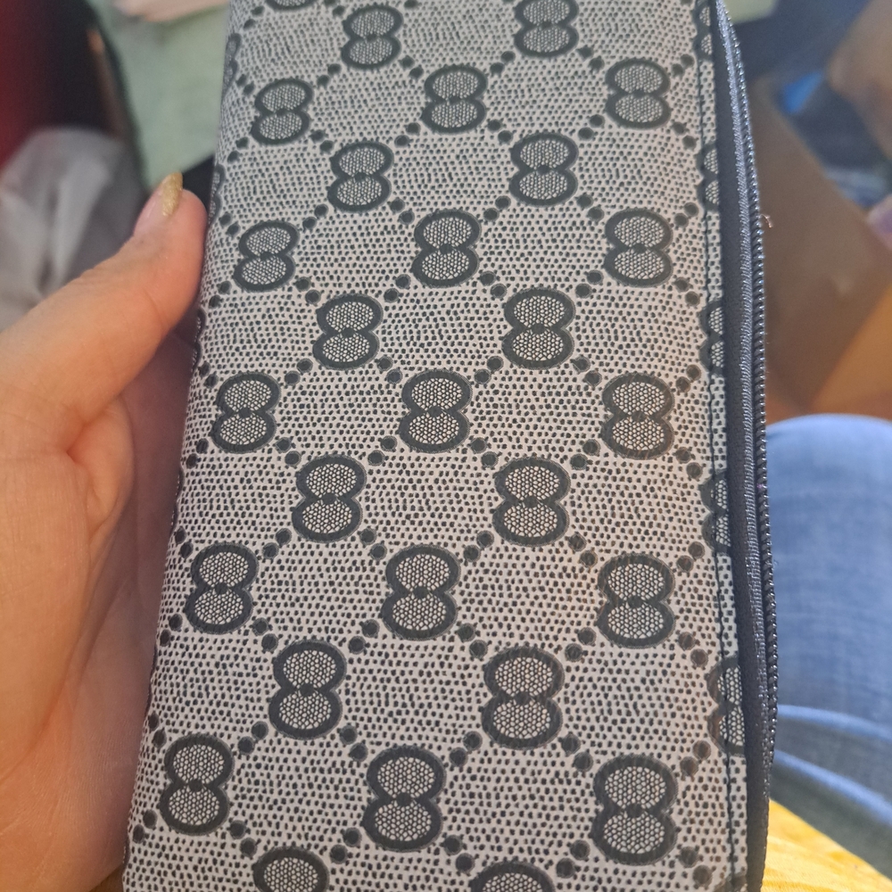 Stylish Black and Gray Patterned Double Zip Wallet